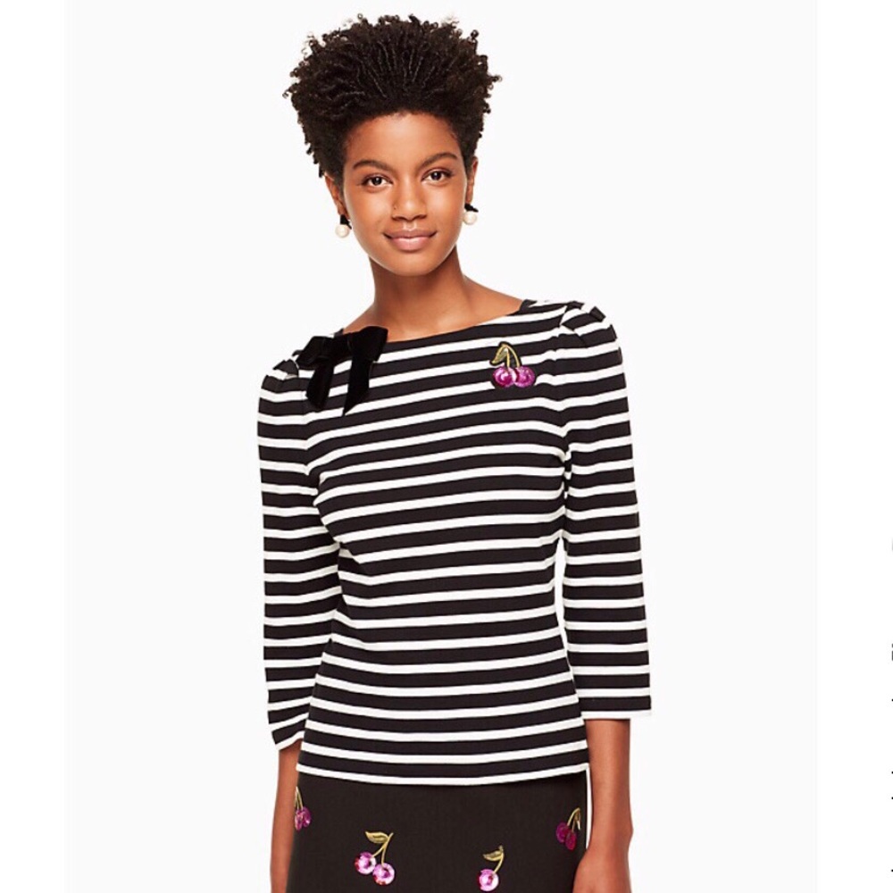 Kate Spade Embellished Black/White Stripe Sweater